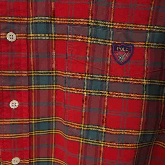 Ralph Lauren Big Shirt Mens XL Red Plaid Polo Crest Pocket Oxford Button Down - Picture 3 of 10